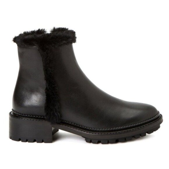 Aquatalia Onita Calf Weatherproof Black Fur-Lined Ankle Boots Size 7.5